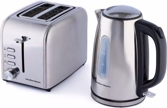 Hamilton Beach Silver Stainless Steel Kettle and 2 Slice Toaster Set