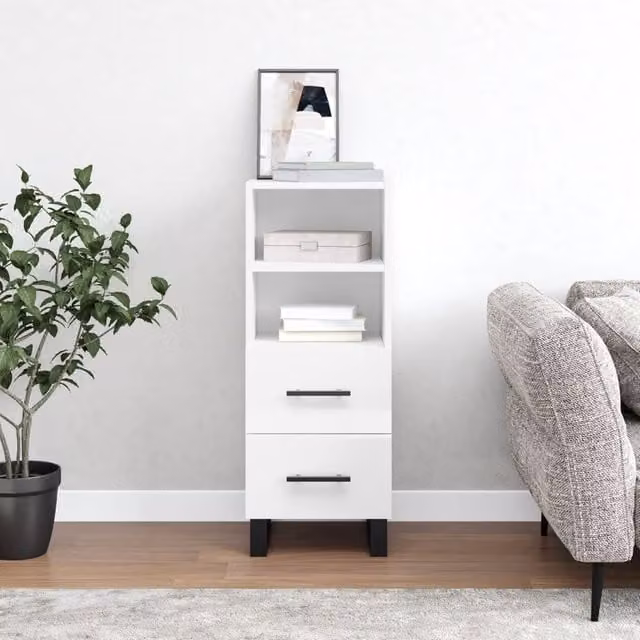 Berkfield Home Modern High Gloss White Sideboard in Engineered Wood W/D/H: 34.5 x 34.5 x 90 cm – 1