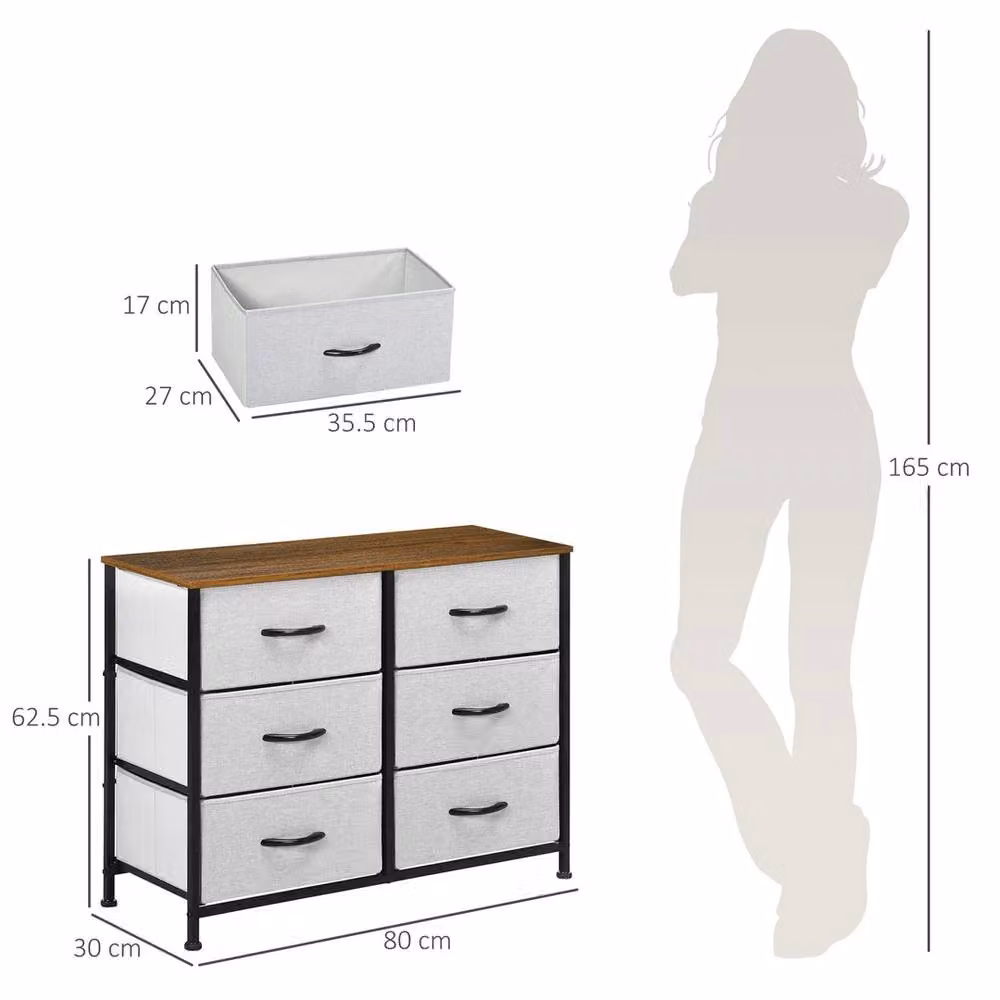 NESTLUNE 6 Drawer Fabric Chest of Drawers with Wooden Top in Grey, H 80.0 cm x W 62.5 cm – 2