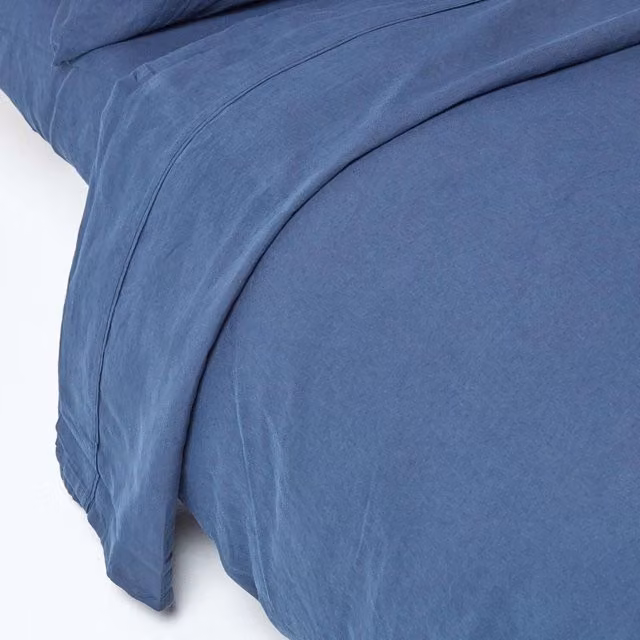 Homescapes Linen and Cotton Flat Sheet, Navy, W: 140 cm, D: 200 cm