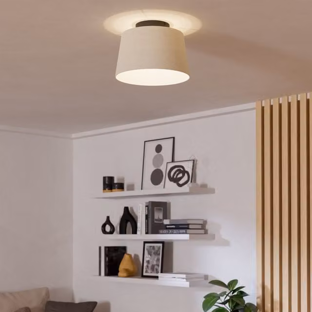 Eglo Febres Contemporary Fabric and Metal Cylinder Ceiling Light in Black and Beige