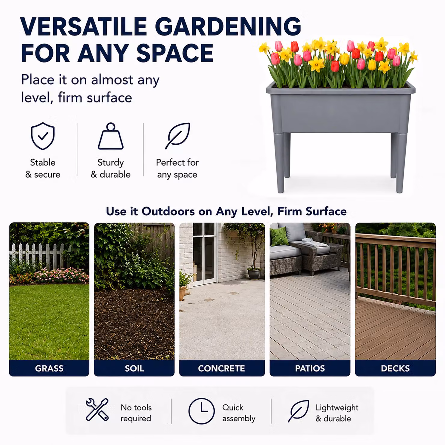 Simpa Grey Plastic Raised Bed Trough Planter Tub – 4