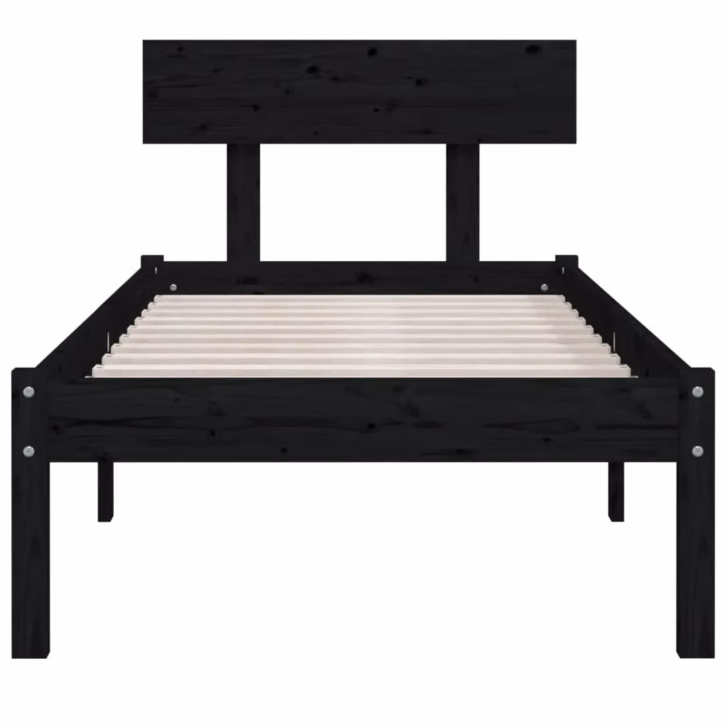 Berkfield Home Small Single Solid Wood Bed Frame in Black, W: 75 cm, L: 190 cm – 3