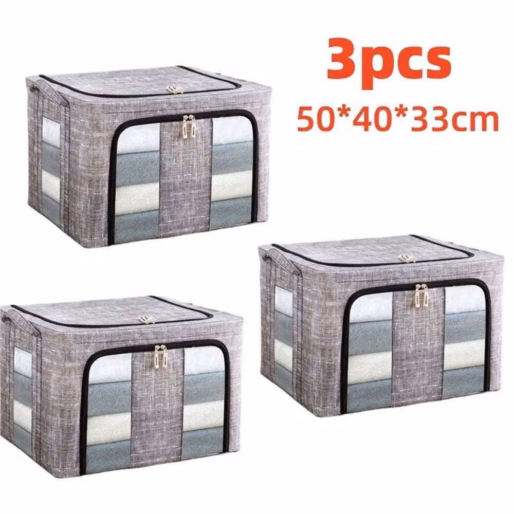 Nordara 3-Piece Set of 66L Folding Fabric Storage Boxes in Grey, W/D/H: 50 x 50 x 50 cm – 2