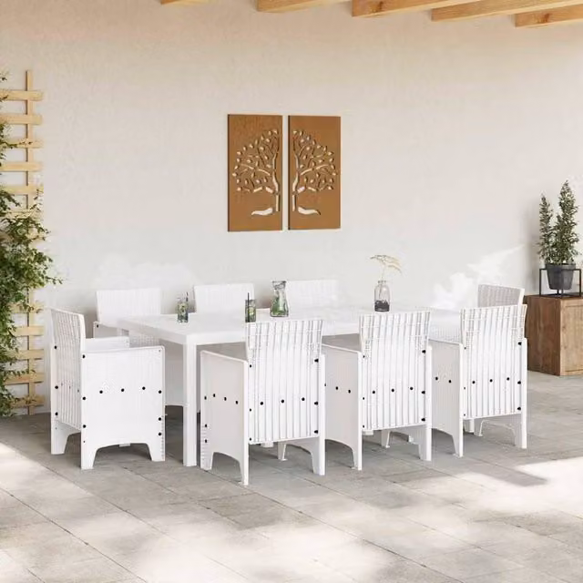 Berkfield Home 9 Piece White Poly Rattan Garden Dining Set – 1