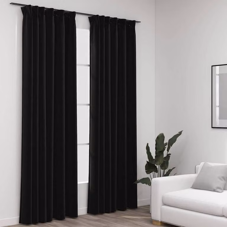 Berkfield Home Linen-Look Blackout Curtains with Hooks, 2 Pack, Anthracite Black, W: 140 cm, H: 225 cm