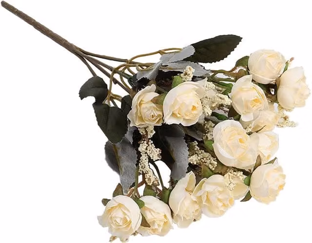Livingandhome White Artificial Silk Rose Bouquet with 5 Branches and 15 Heads