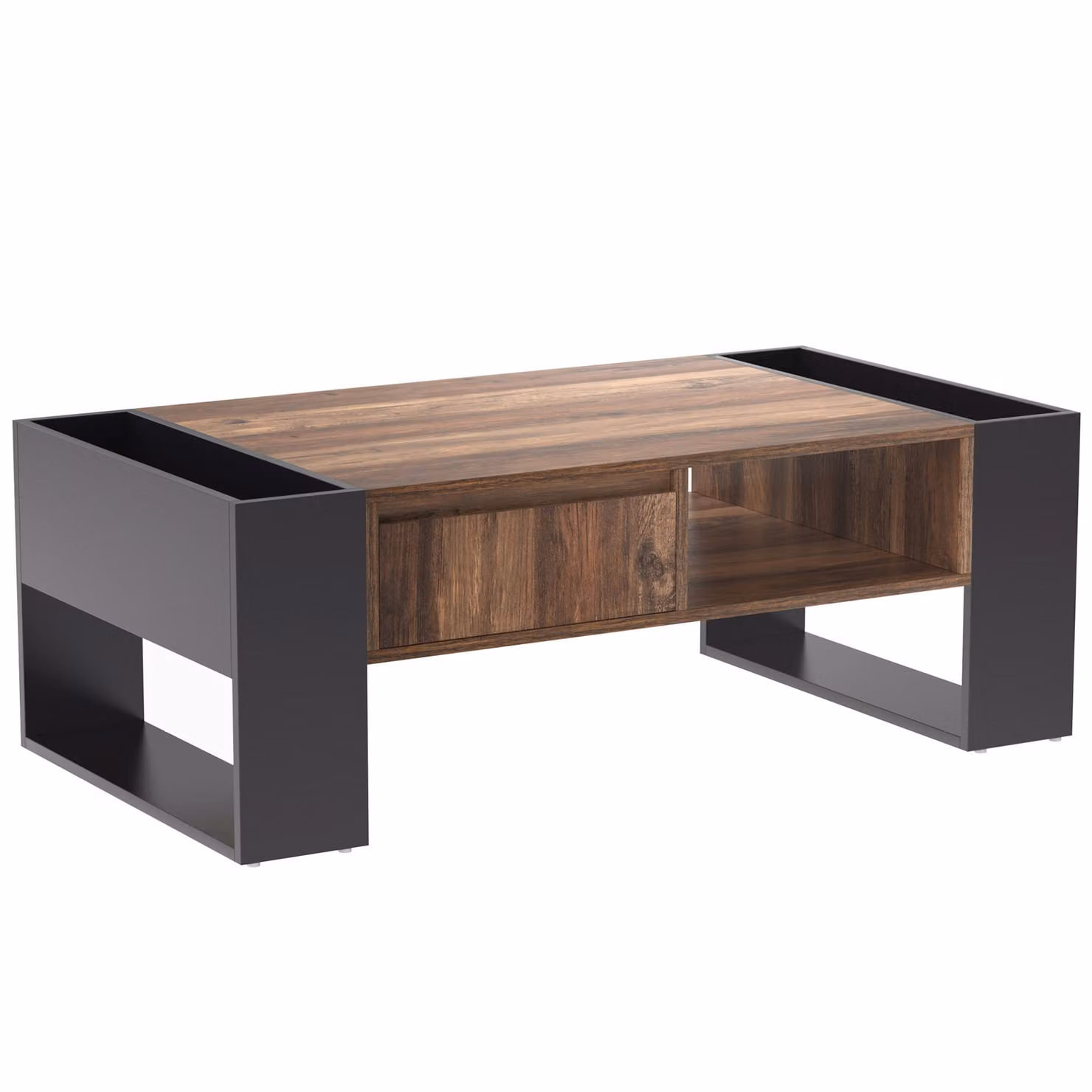 Aosom.UK Industrial Wood Coffee Table with Handleless Drawer and Double-Sided Storage, Black and Grey, W: 106.4 cm, D: 60 cm, H: 40 cm – 2