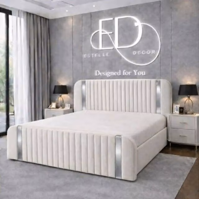 Stratus Interiors Aura Rounded Panel Bed Frame in White with Silver Accents, Double, W: 135 cm x D: 190 cm