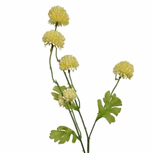 Leaf Design Yellow Dahlia Pompom Artificial Flower Stem, 50 cm – 1