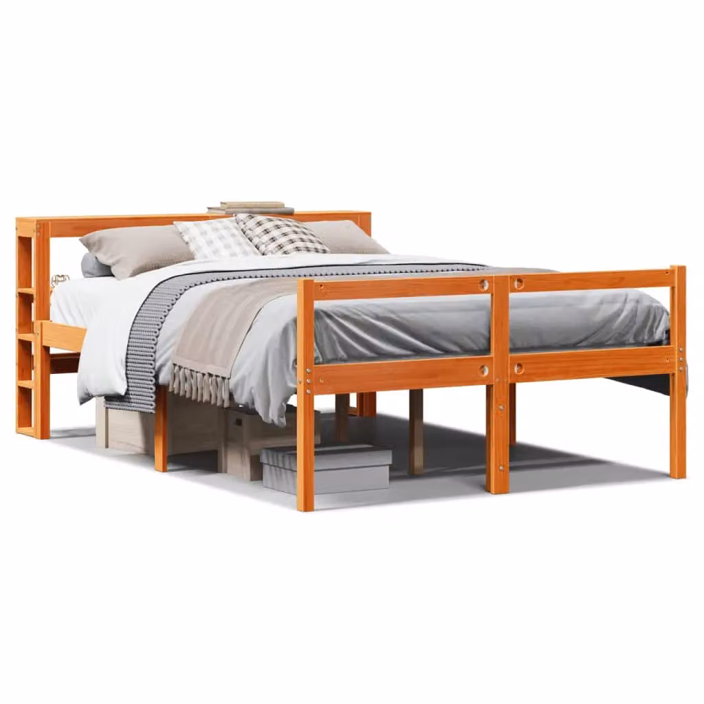 Berkfield Home King Size Bed Frame with Headboard in Wax Brown Solid Pine Wood, W/D/H: 150 x 200 cm – 2