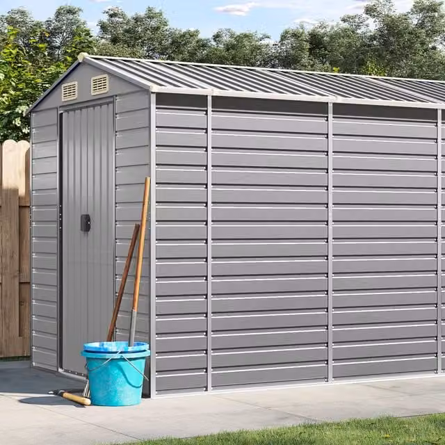Berkfield Home Pent Garden Shed in Light Grey Galvanised Steel, W/D/H: 191 x 810 x 198 cm