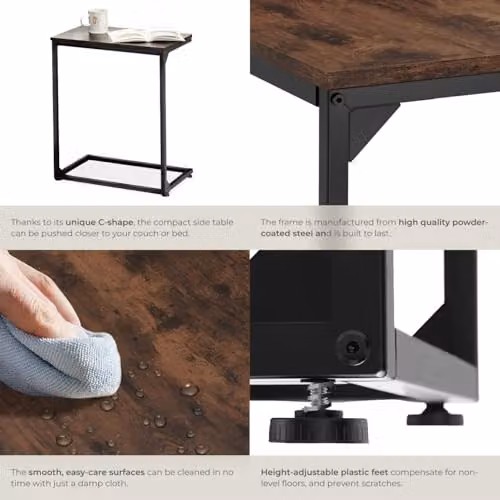 tectake Cardiff Industrial Style Bedside Table in Black and Brown, W/D/H: 55.5 x 35 x 67 cm – 4