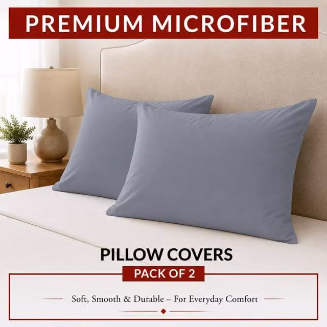 Pamposh Double Brushed Microfibre Pillowcases, 2 Pack, Grey, Standard Size – 1
