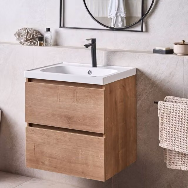Wyld and Coco Wall-Mounted Vanity Cabinet in Brown with 2 Drawers – 1