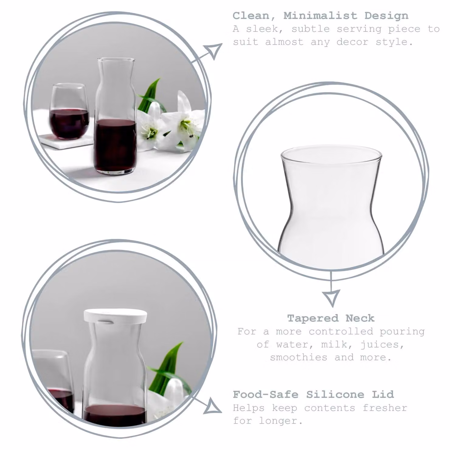 Argon Tableware Brocca Glass Carafes with Silicone Lids, Clear, 700ml, Pack of 6 – 1