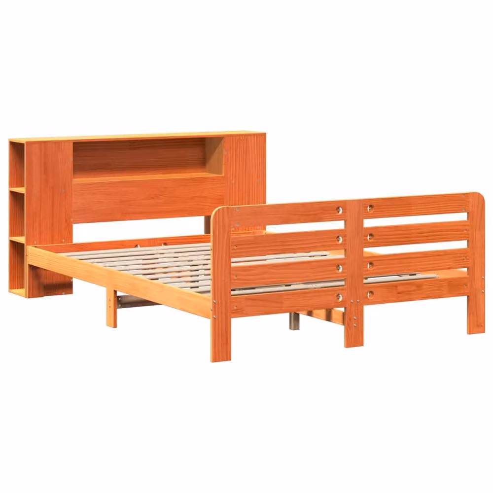 Berkfield Home Rustic Solid Wood Pine Bed Frame in Waxed Brown, W/D/H: 150 x 200 cm – 3