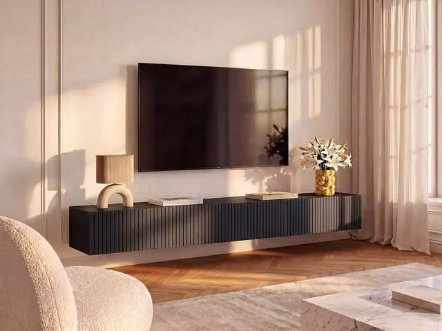 Vente-unique DANTAY Floating TV Unit with 3 Doors in Black Matt