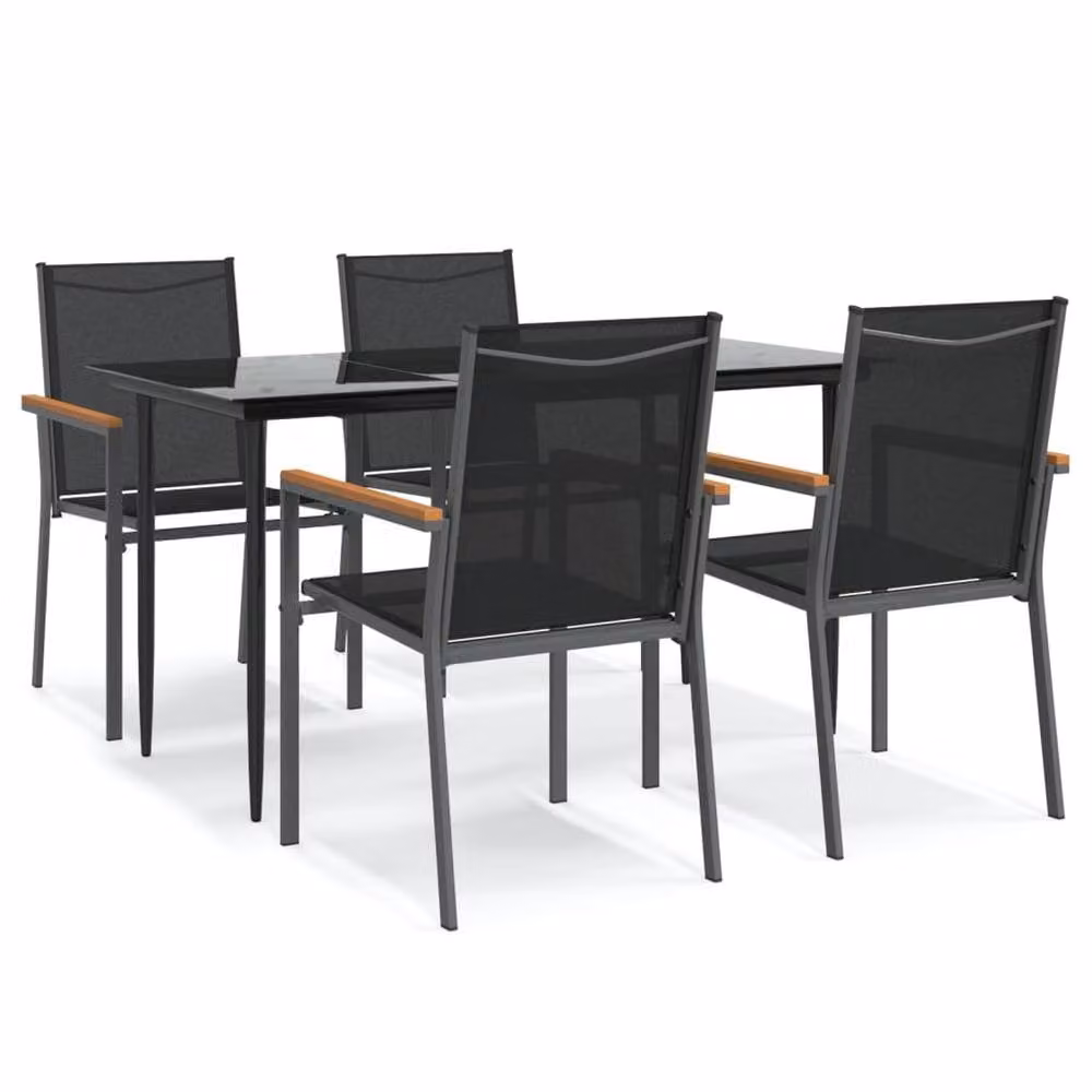 Berkfield Home Beautiful 5 Piece Garden Dining Set in Black Textilene and Steel – 3