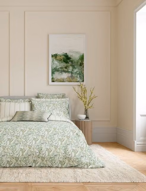 Bedeck of Belfast Alessie Single Cotton Percale Striped Bedding Set, Green Mix