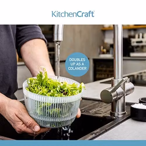 KitchenCraft Mini Salad Spinner in White, 19cm – 3