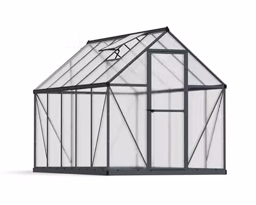 Palram Canopia Mythos 6x10 Greenhouse with UV-Protected Polycarbonate Roof, Aluminium Frame and Base Frame, Grey