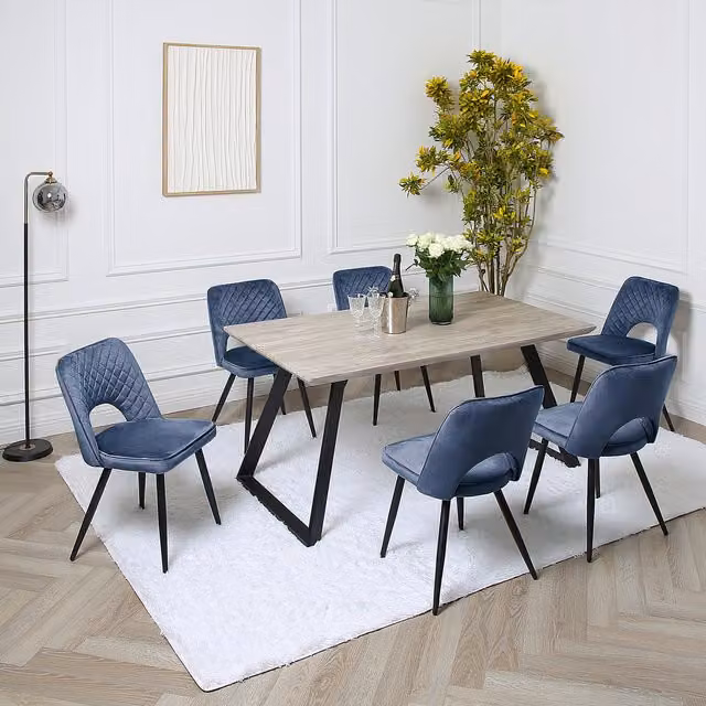 Dorchester Modern Rectangular Dining Set with 6 Chairs in Blue