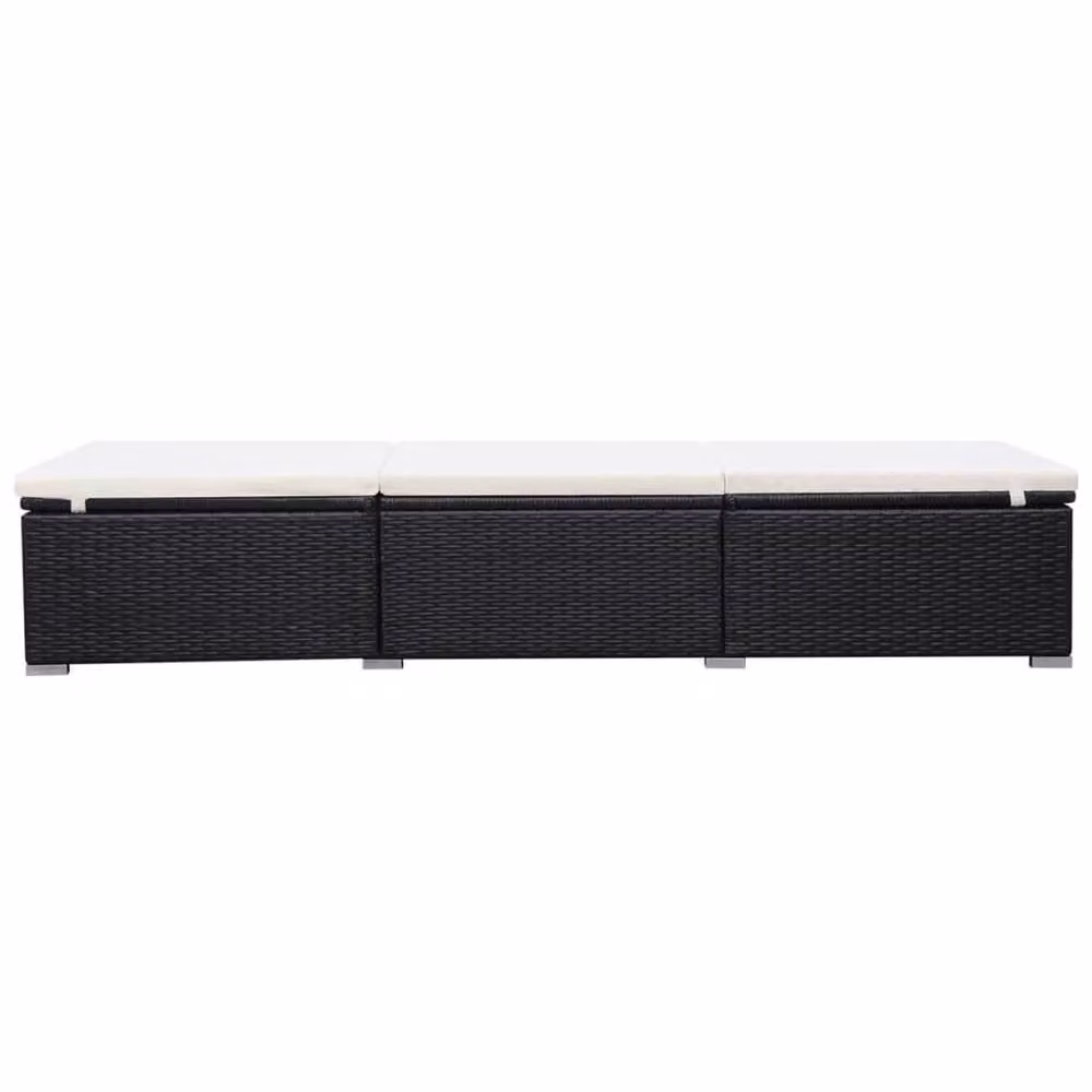Berkfield Home Poly Rattan Sun Lounger with Cream White Fabric Cushion and Black Powder Coated Steel Frame – 3