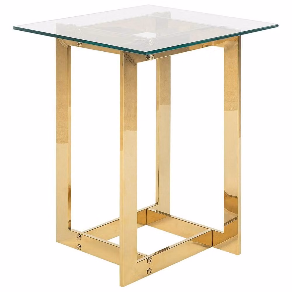 Wyld and Coco Clear Glass Square Side Table with Gold Metal Base W/D: 40 x 40 cm – 2