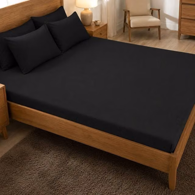 Smart Living Luxury Polycotton Flat Bedsheet in Black, Size: Double (140 x 200 cm)