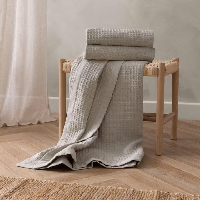 Yard Canopy Waffle 100% Cotton Oversized Throw in Beige, W: 240 cm, D: 260 cm