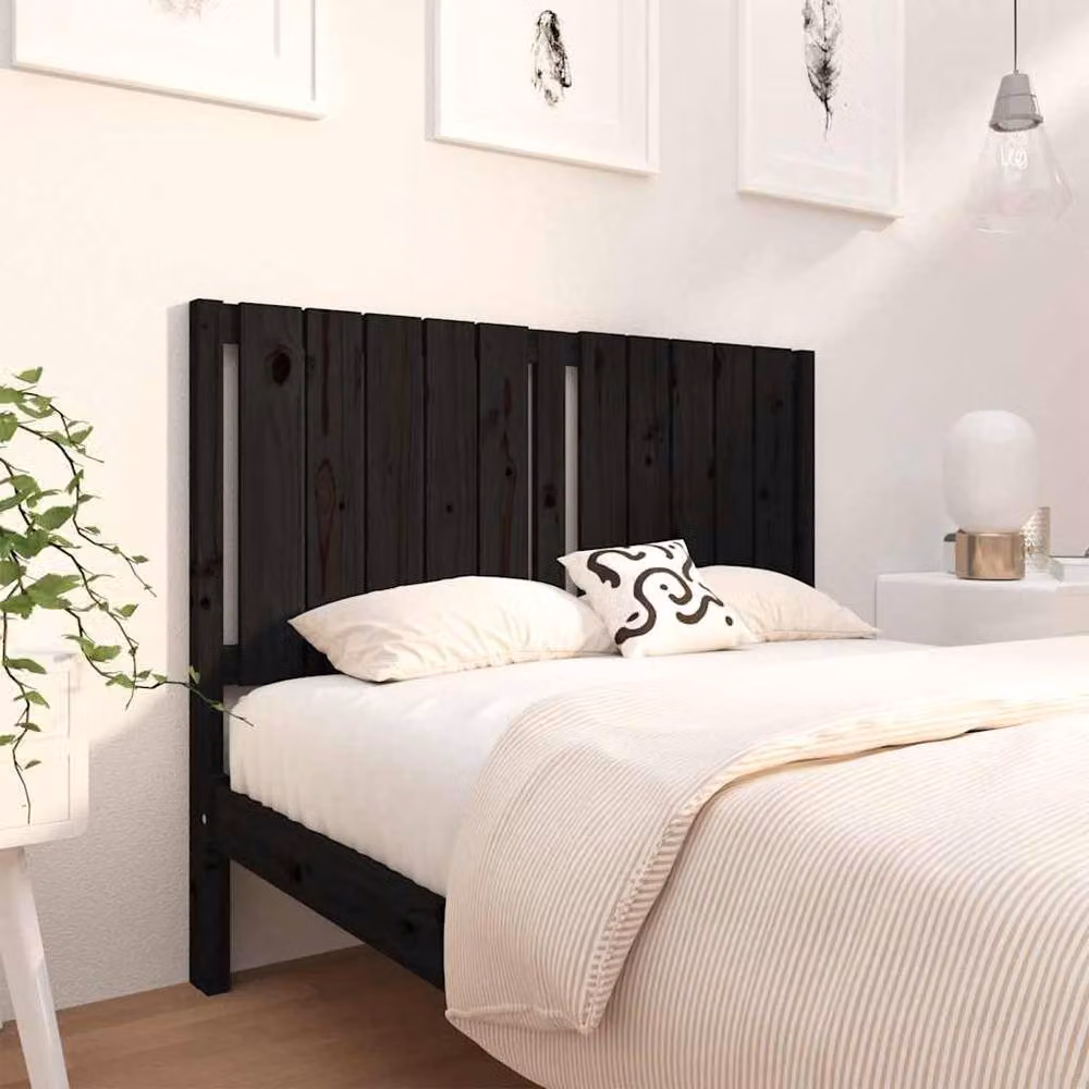 Berkfield Home Rustic Black Solid Pine Wood Bed Headboard W: 125.5 cm, D: 4 cm, H: 100 cm – 2