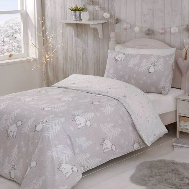 Smart Living Grey Printed Polar Bear and Penguins Reversible Duvet Cover and Pillowcases, King Size (W: 200 cm, L: 230 cm)