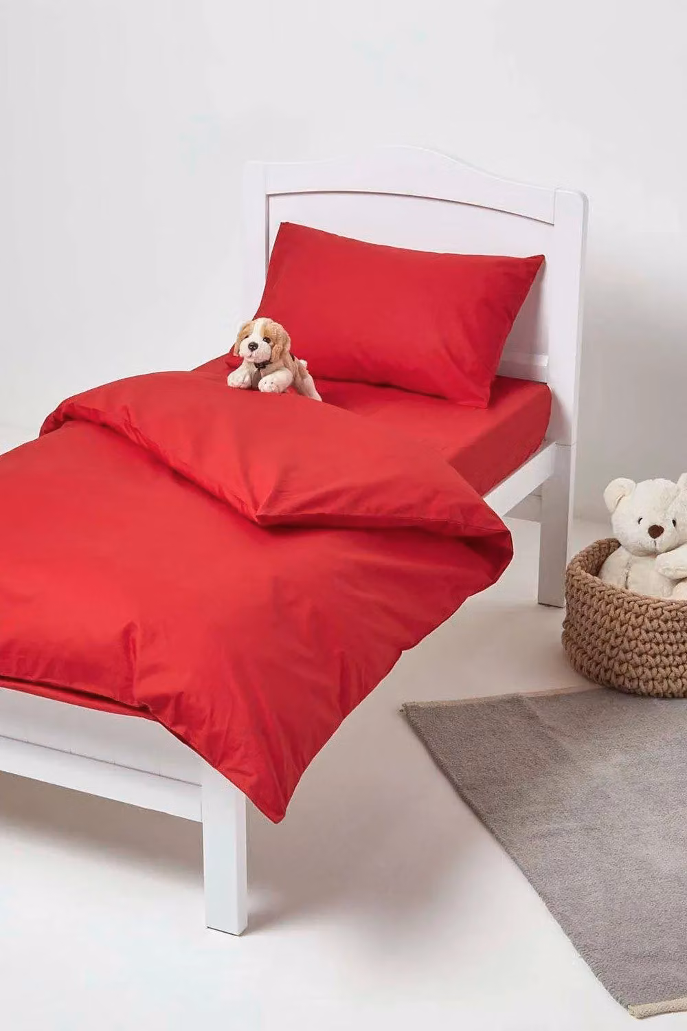 Homescapes Red Cotton Percale Cot Bed Duvet Cover and Pillowcase Set, 120 x 150 cm – 2