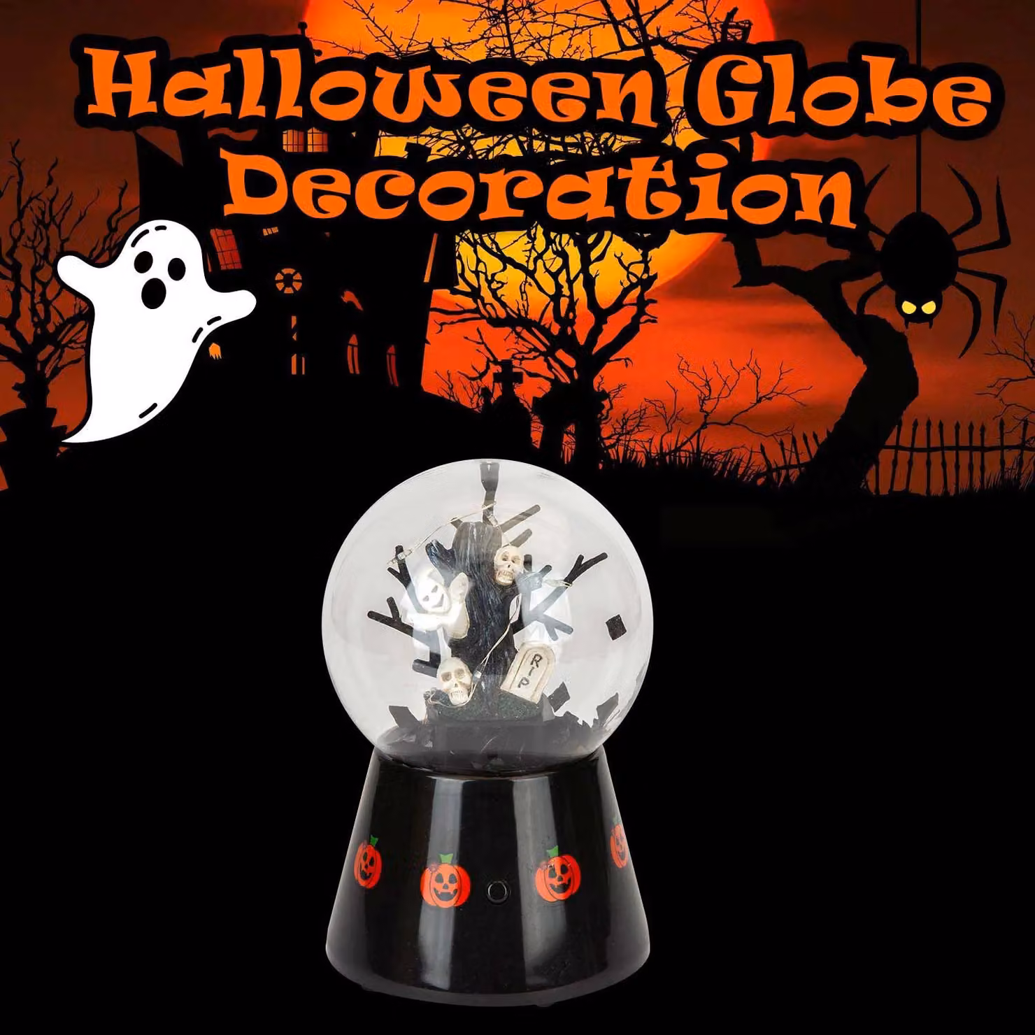 VFM e-Store Halloween Light Up Globe Tabletop Decoration, Black, W: 17 cm, D: 10 cm, H: 2.54 cm – 3