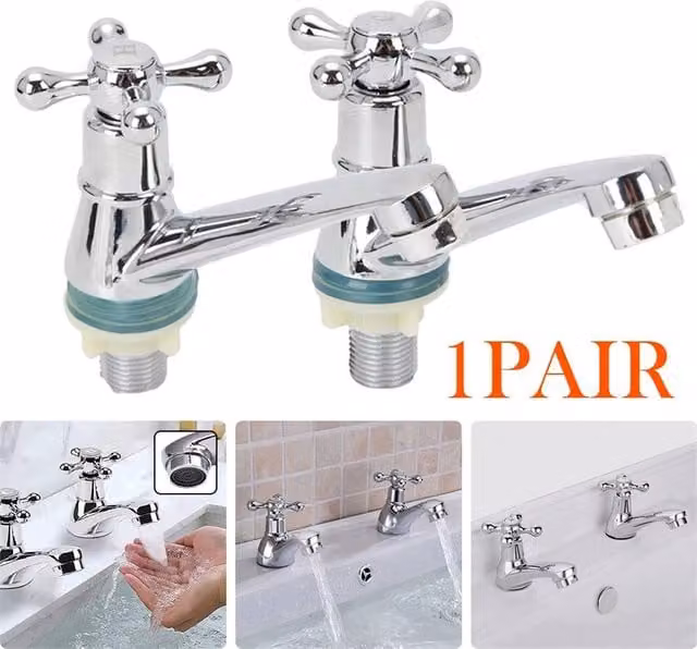 Nordara Traditional Twin Bath Taps for Bathroom Basin Sink in Silver Chrome