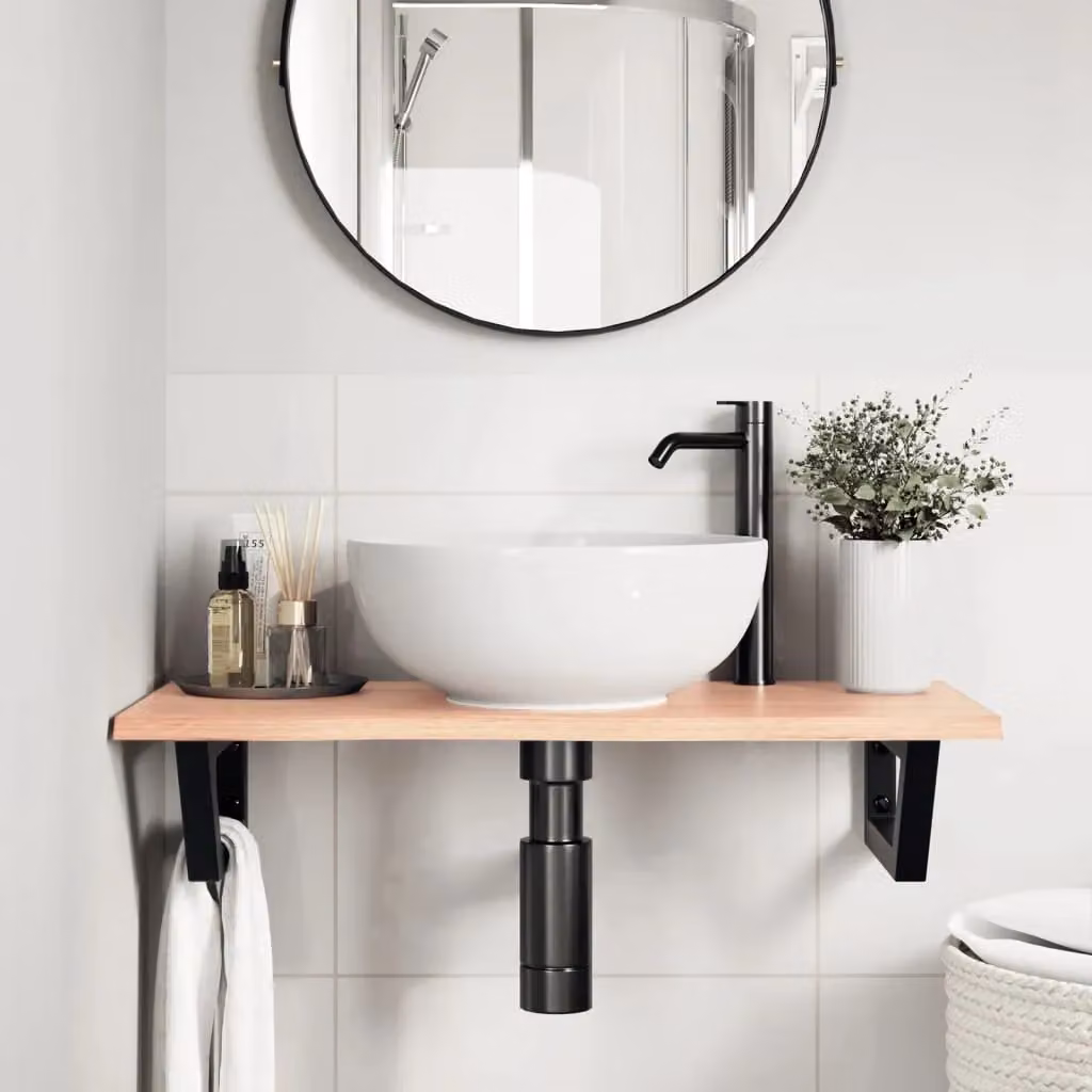 Berkfield Home Wall Mounted Basin Shelf in Brown Oak and Steel – 2