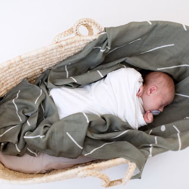 Miilk Organic Cotton and Bamboo Muslin Swaddle Blanket for Babies, Olive Green