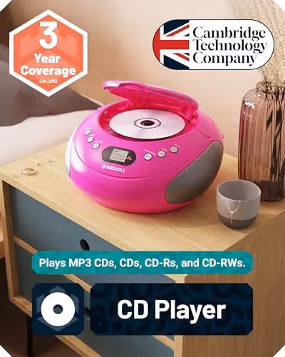 Oakcastle CD250 Portable Bluetooth CD Boombox with FM Radio in Pink – 3