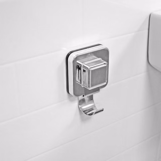 Showerdrape Pushloc Wall Mounted Chrome Steel Suction Robe Hook in Silver – 1