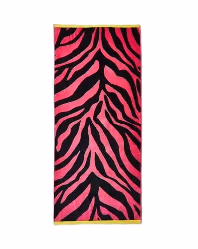 Allure Bath Fashions Extra Large Zebra Print Beach Towel in Pink and Black, 100% Cotton, W: 80 cm, L: 180 cm – 1