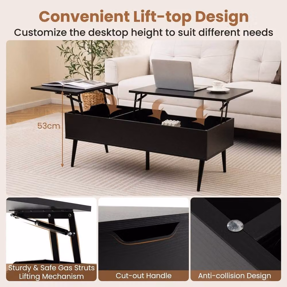 VOGREX Black Lift Top Office Coffee Table, W/D/H: 110 x 48 x 40-53 cm – 5