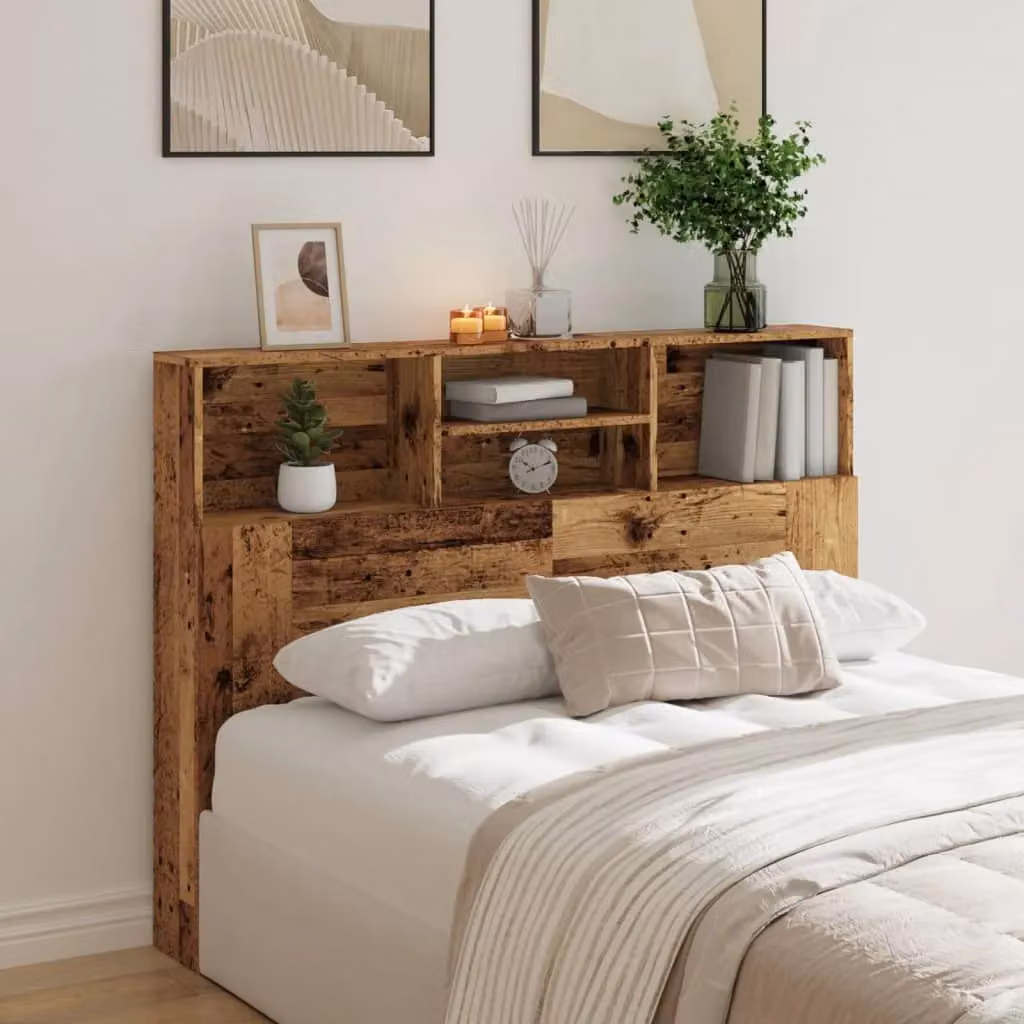 Berkfield Home Headboard Cabinet in Old Wood Brown, W: 140 cm, D: 19 cm, H: 103.5 cm – 3