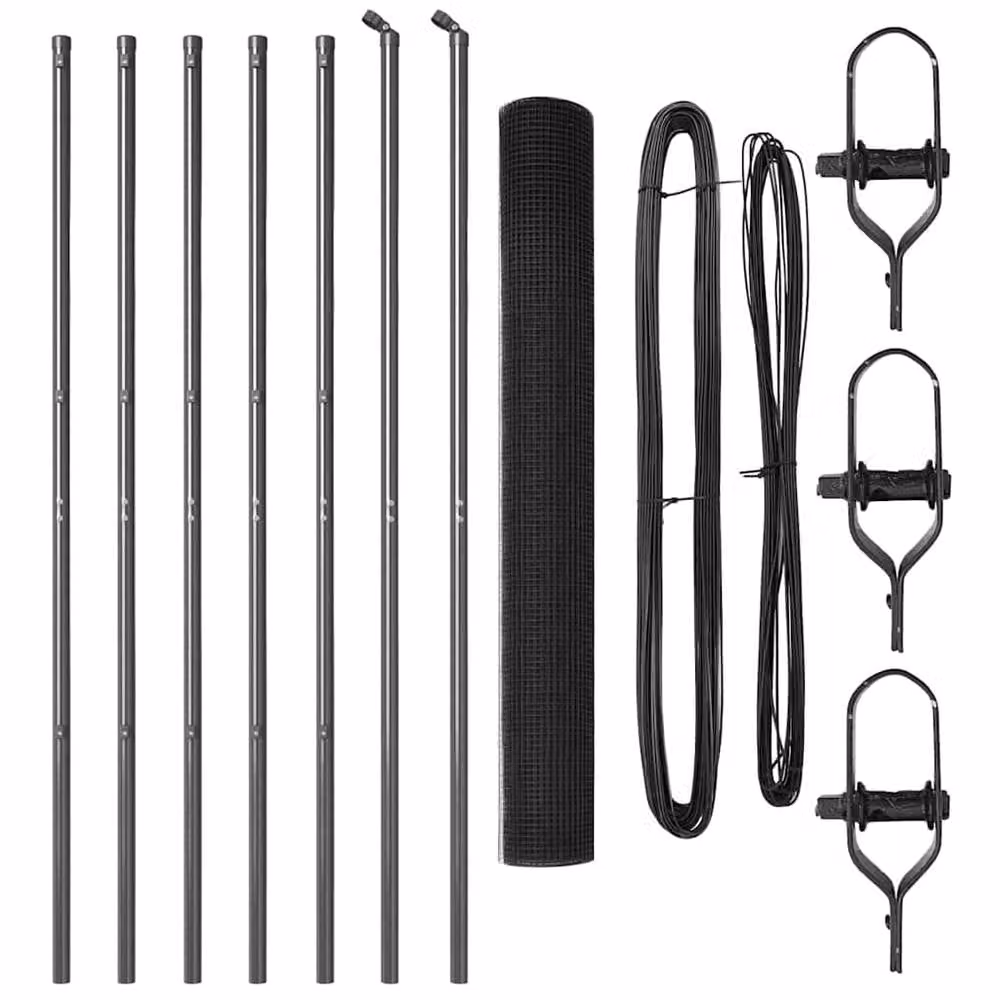 Berkfield Home Grey Steel Welded Wire Fence with 7 Round Posts, W: 140 cm, L: 10 m – 4