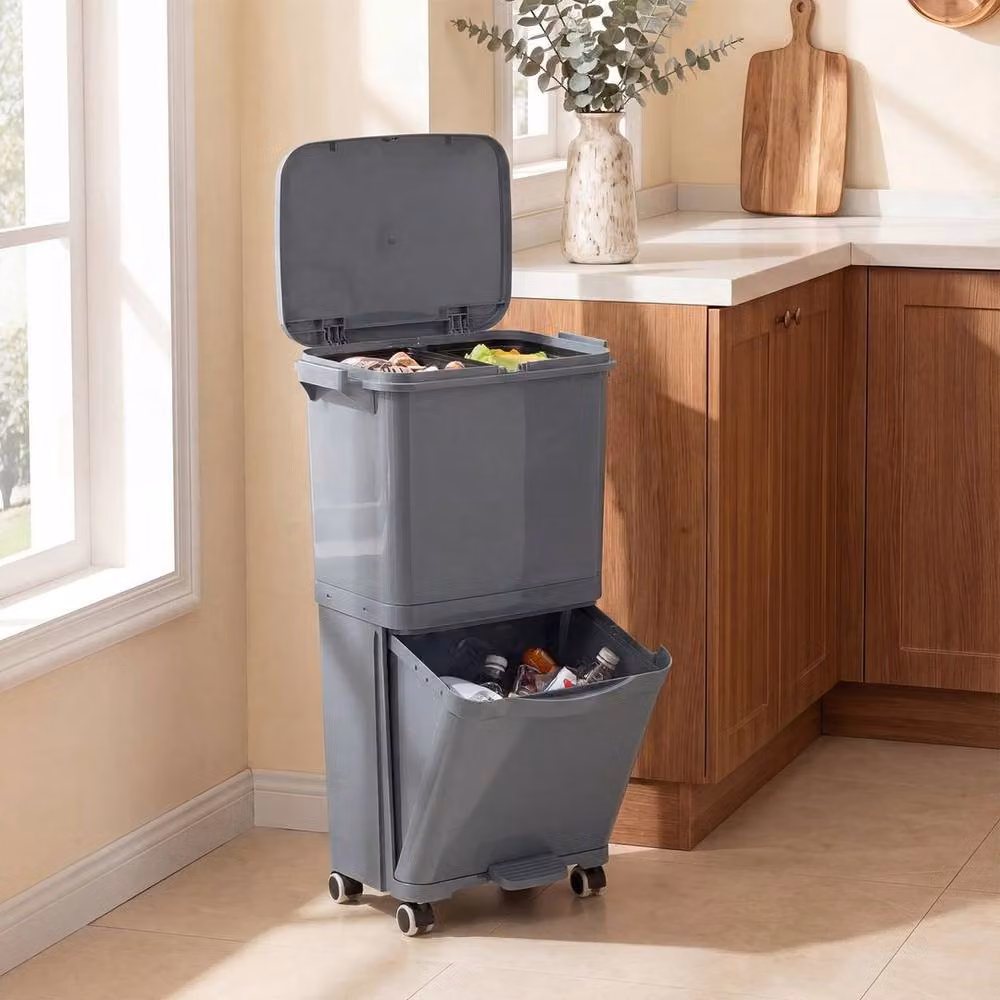 Kelvenix Grey Plastic Pedal Trash Classification Garbage Can – 4