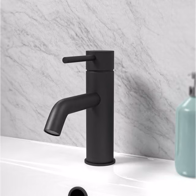 Nes Home Matt Black Deck Mounted Round Single Lever Basin Mono Mixer Tap