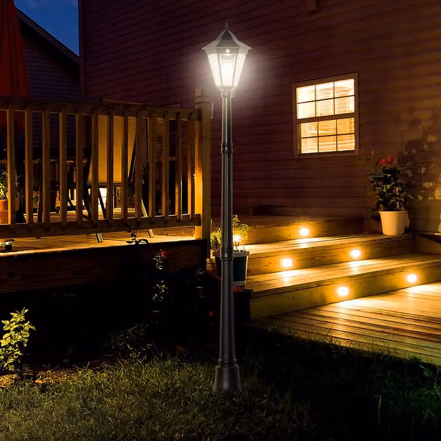 Outsunny Black Aluminium Solar LED Garden Lamp Post Light with Dimmable Lantern