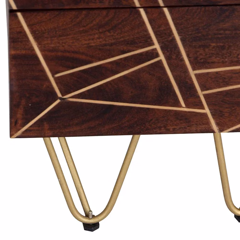 IH Design Jusleen 2 Drawer Lamp Table in Brown Mango Wood and Gold Metal – 4