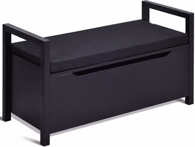 Gymax Shoe Changing Bench and Toy Box with Flip-up Padded Fabric Seat in Black