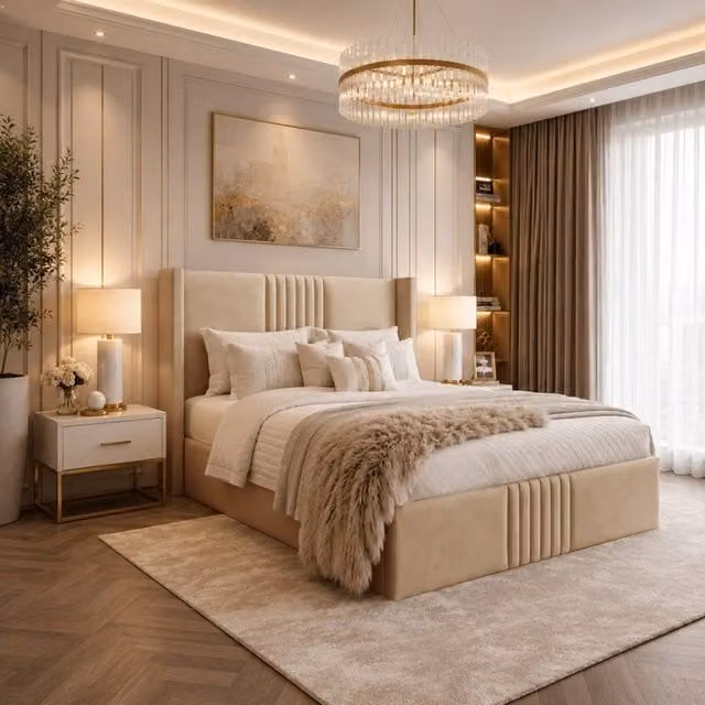 Desire Deco Brooks Wingback Upholstered Bed Frame in Beige, Single (90 x 200 cm) – 1